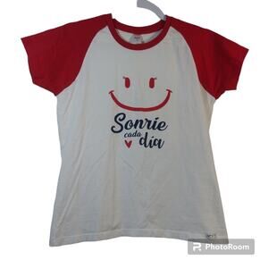 Sydney White Red Sonrie Cada Ria Short Sleeve Crew Neck Size Small
